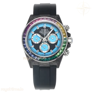 DIW Daytona Rainbow Blue Carbon in Black Rubber Strap