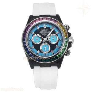 DIW Daytona Rainbow Blue Carbon in White Rubber Strap