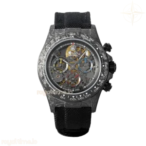 DIW Daytona Skeleton Dial in Carbon on Black Nylon Strap