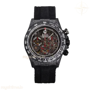 DIW Daytona Skeleton Dial in Carbon with Red Hands on Black Nylon Strap