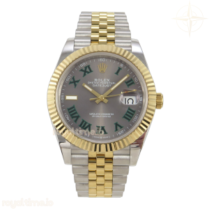 DateJust 41 126333 QF 904L Steel Gray Dial Green Roman on SS/YG Jubilee Bracelet QF3235 (145g)