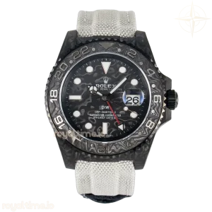 GMT Carbon DIWF Black Carbon Dial SS Markers on White Nylon Strap SA3285 CHS V2