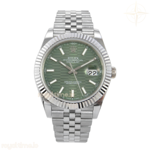 DateJust 41 126334 QF 904L Steel Green Textured Stick Dial on SS Jubilee Bracelet QF3235(145g)