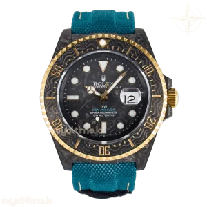 Sea Dweller 43mm Carbon DIWF Black Dial YG Bezel on Blue Nylon Strap A2824
