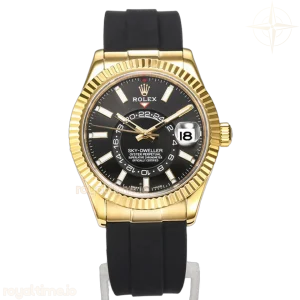 Sky-Dweller 326938 Black Dial in Yellow Gold on Rubber Strap