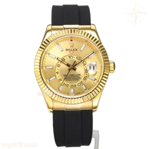 Sky-Dweller 326938 Champagne Dial in Yellow Gold on Rubber Strap