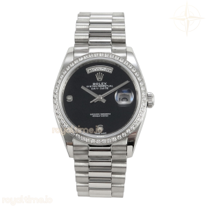 Day Date 36 SS RAF Black Dial Diamonds Bezel on SS Bracelet A2836