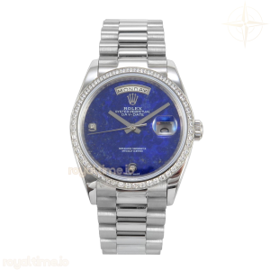 Day Date 36 SS RAF Blue Lapis 1 Diamonds Dial Diamonds Bezel on SS Bracelet A2836