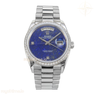 Day Date 36 SS RAF Blue Lapis 2 Diamonds Dial Diamonds Bezel on SS Bracelet A2836