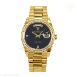 Day Date 36 YG RAF Black Dial Diamonds Bezel on YG Bracelet A2836
