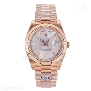 Day Date 40 RG EWEF Sliver Textured Stick Dial on President Bracelet A3255 (Weighted) 187g