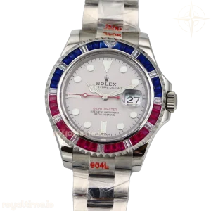 Yacht-Master 116622 Platinum Dial with Red and Blue Diamond Bezel