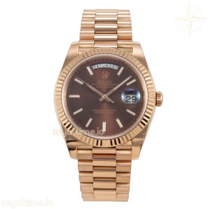 Day Date 40 RG TMF Brown Stick Dial on President Bracelet VR3255 (Weighted) 208g