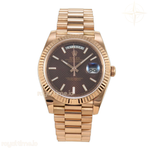 Day Date 40 RG TMF Brown Textured Stick Dial on President Bracelet VR3255 (Weighted) 208g