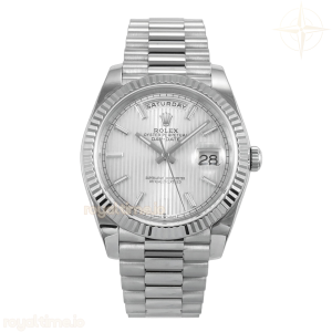 Day Date 40 SS TMF Silver Textured Stick Dial on President Bracelet VR3255 (Weighted) 208g