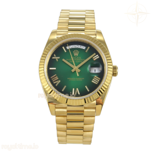 Day Date 40 YG 228238 QF Green Ombre Roman Dial on President Bracelet A2836 V6 (200g)