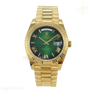 Day Date 40 YG 228238 QF Green Ombre Roman Dial on President Bracelet VR3255 V8 (190g)
