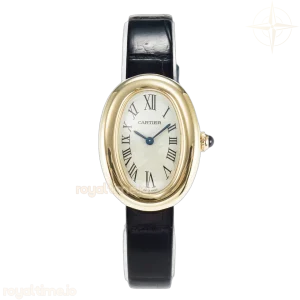 Cartier Baignoire De Cartier YG DRF Silver Dial on Black Leather Strap Swiss Quartz