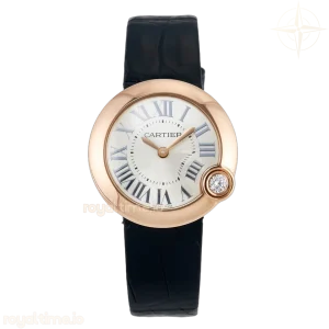 Cartier Ballon Blanc De Cartier 30mm RG DRF Silvered Texture Dial on Black Leather Strap Ronda Quartz