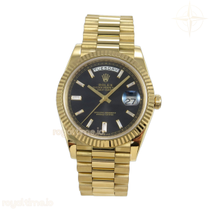 Day Date 40 YG CBDF Black Crystal Dial on President Bracelet VR3255 (210g)