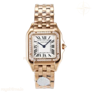 Cartier Panthère Secrete Ladies 27mm RG J12F White Dial Diamonds Bezel on RG Bracelet Ronda Quartz