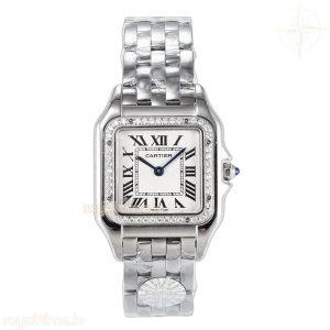Cartier Panthère Secrete Ladies 27mm SS Diamonds Bezel J12F White Dial on SS Bracelet Ronda Quartz