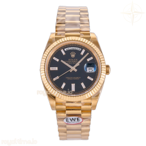 Day Date 40 YG EWEF Black Crystal Dial on President Bracelet A3255 (Weighted) 187G
