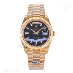 Day Date 40 YG EWEF Black Onyx Crystal Dial on President Bracelet A3255 (Weighted) 187g