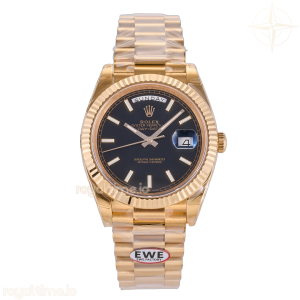 Day Date 40 YG EWEF Black Stick Dial on President Bracelet A3255 (Weighted) 187g