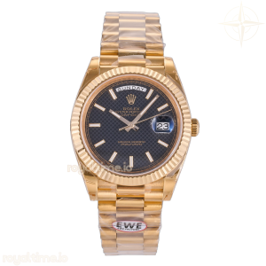 Day Date 40 YG EWEF Black Textured Stick Dial on President Bracelet A3255 (Weighted) 187g