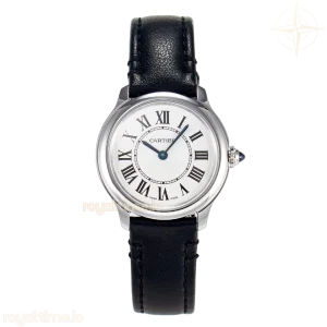 Cartier Ronde De Cartier 29mm DRF Sandblasted Silver-Plated White Dial on Black Leather Strap Ronda Quartz