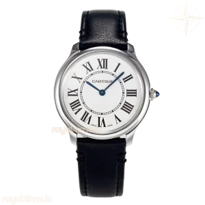 Cartier Ronde De Cartier 36mm DRF Sandblasted Silver-Plated White Dial on Black Leather Strap Ronda Quartz