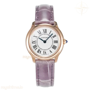 Cartier Ronde Louis Cartier 29mm RG DRF Sandblasted Beige Dial on Purple Leather Strap Ronda Quartz
