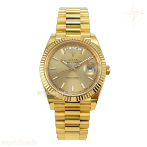Day Date 40 YG EWEF Yellow Gold Stick Dial on President Bracelet A3255(158g)
