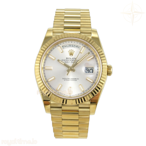 Day Date 40 YG RCF Silver Stick Dial on President Bracelet VR3255
