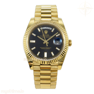 Day Date 40 YG TMF Black Diamonds Dial on President Bracelet VR3255 (Weighted) 208g