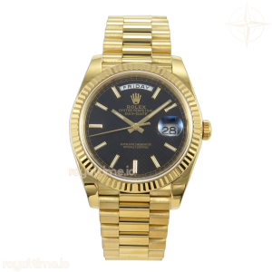 Day Date 40 YG TMF Black Textured Stick Dial on President Bracelet VR3255