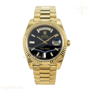 Day Date 40 YG TMF Black Wave Diamonds Dial on President Bracelet VR3255 (Weighted) 208g