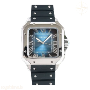 Cartier Santos de Cartier 40mm Blue Dial in Steel on Black Rubber Strap