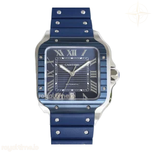Cartier Santos de Cartier 40mm Blue Dial in Steel on Blue Rubber Strap