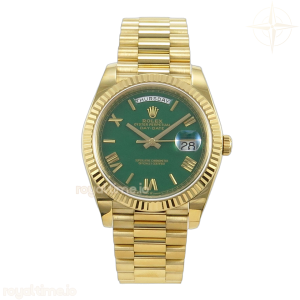 Day Date 40 YG TMF Green Roman Dial on President Bracelet VR3255 (Weighted) 208g