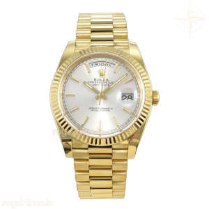Day Date 40 YG TMF Silver Stick Dial on President Bracelet VR3255 (Weighted) 208g