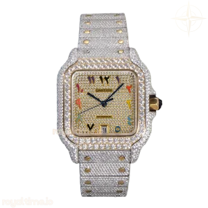 Cartier Santos de Cartier 40mm Diamond Paved Dial with Colourful Arabic Markers in Steel/Yellow Gold