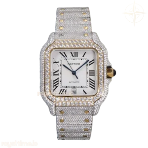 Cartier Santos de Cartier 40mm Diamond Paved Dial with Roman Markers in Steel/Rose Gold