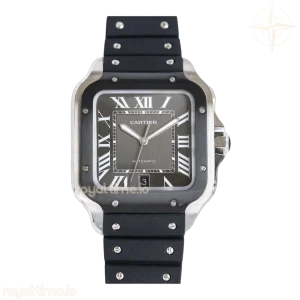 Cartier Santos de Cartier 40mm Grey Dial in Steel/PVD in Black Rubber Strap