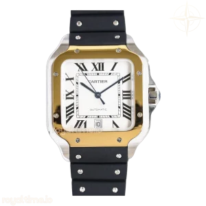 Cartier Santos de Cartier 40mm White Dial in Steel/Yellow Gold in Black Rubber Strap