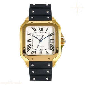 Cartier Santos de Cartier 40mm White Dial in Yellow Gold in Black Rubber Strap
