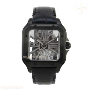 Cartier Santos de Cartier Skeleton PVD MLF Skeleton Dial on Black Leather Strap 9612MC