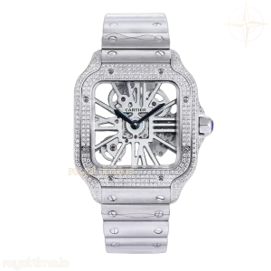 Cartier Santos De Cartier Watch Skeleton Dial with Diamond Bezel in Steel