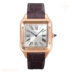 Cartier Santos-Dumont (Extra-Large) Silver Dial in Rose Gold on Purple Leather Strap Ref. WGSA0032